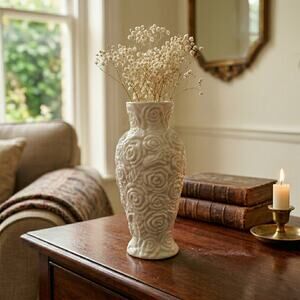 International Silver Co White Rose Porcelain Bud Vase - 5.25" Floral Relief
